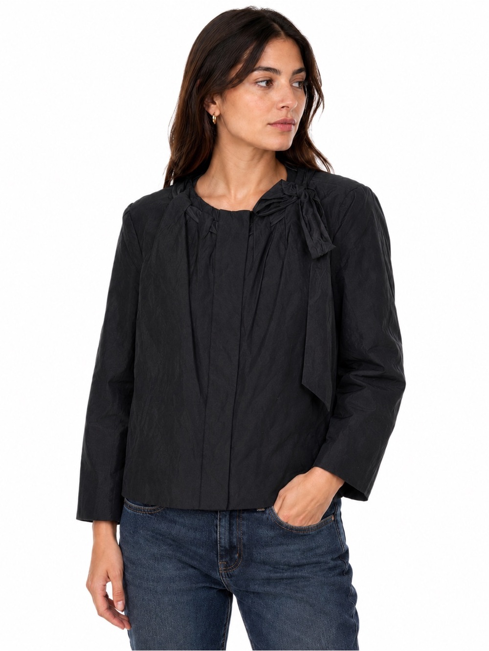 Ann Taylor Black Side Bow Zip Front Jacket 12